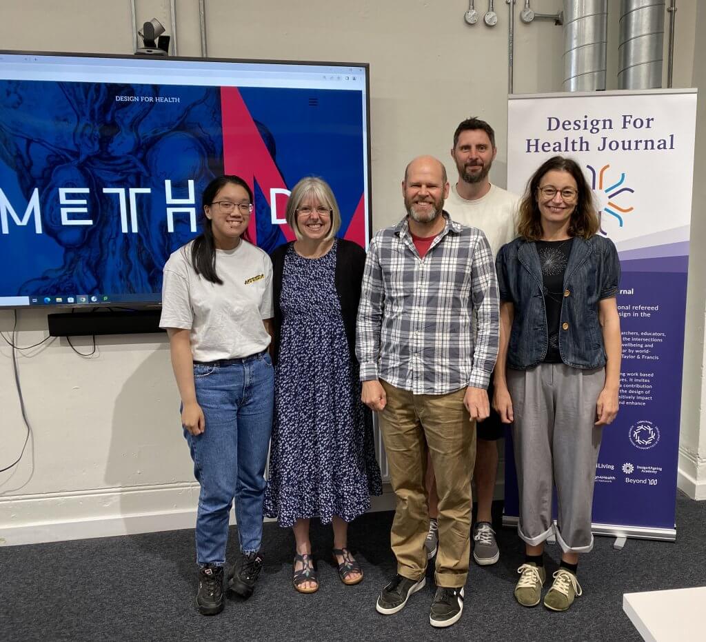 Cassie Khoo, Claire Craig, Steve Reay, Graham Nesbitt, and Ivana Nakarada-Kordic stand in front of the METHOD resource in the White Building, Sheffield