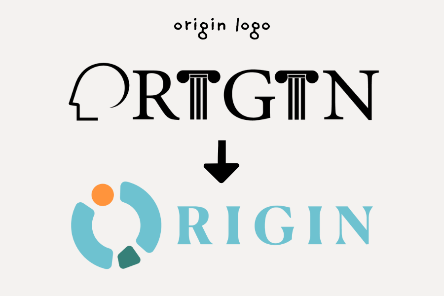 Old ORIGIN logo with the newer ORIGIN logo consistent with the branding identity used during the first iteration of the Ways of Being platform. 